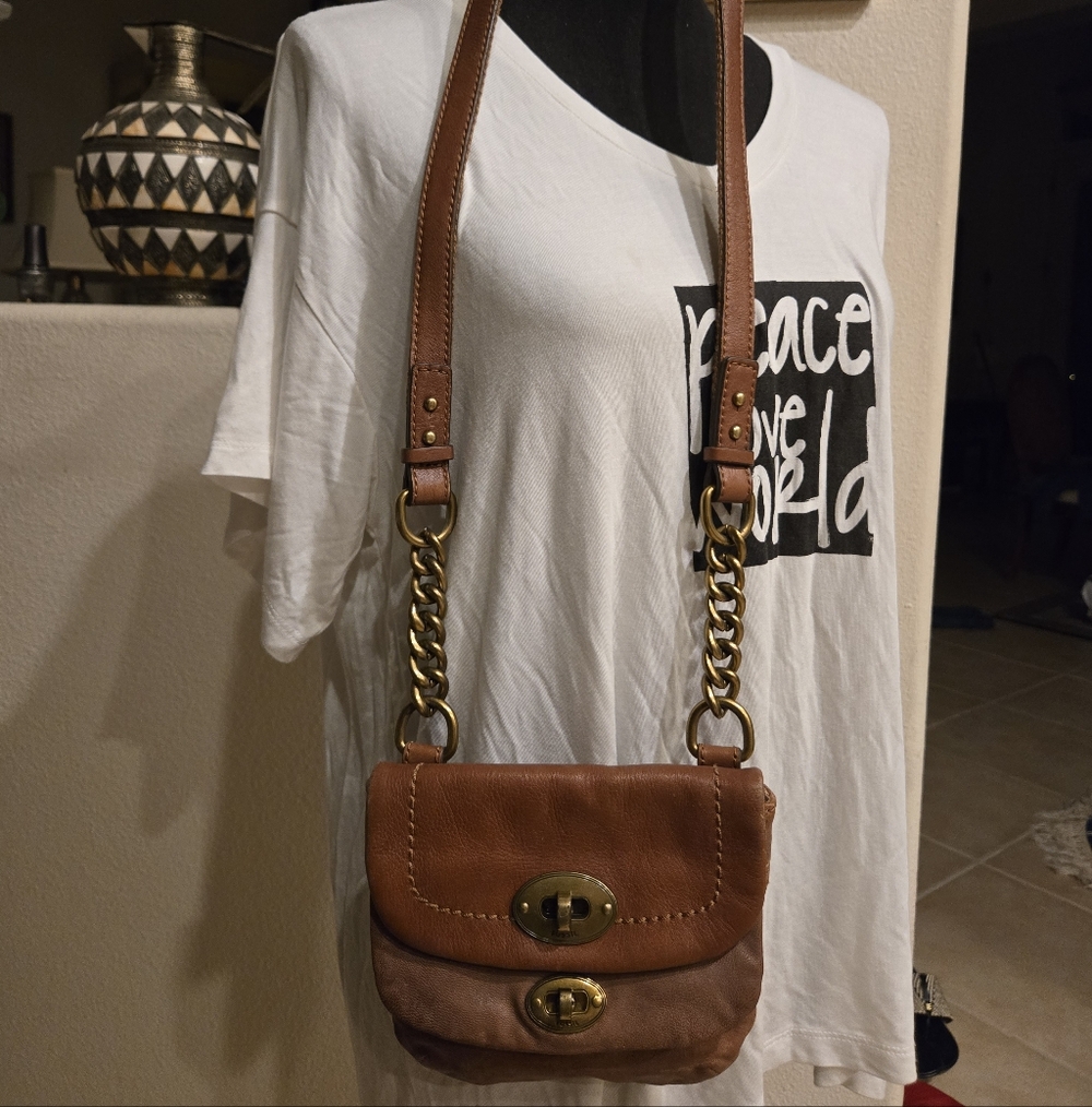 Fossil Long Live Vintage 1954 Mini 2 Tone Leather Crossbody Bag